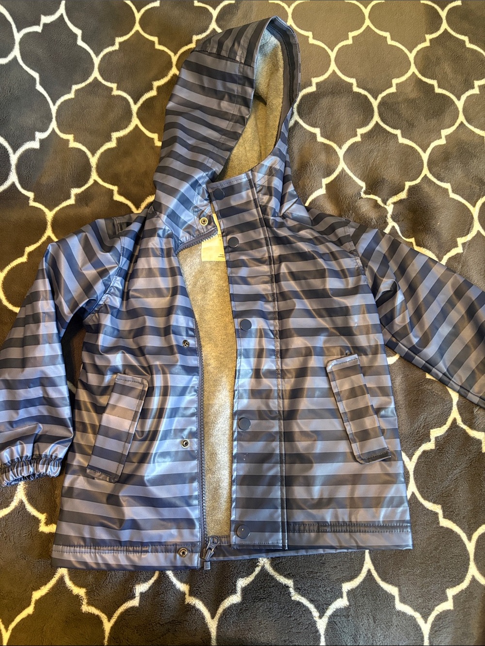 Tucker + Tate Navy and Light Blue Striped Hooded Raincoat